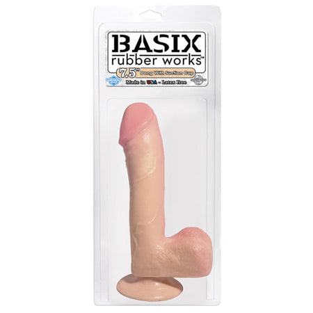 Basix Rubber Works 7.5 in. Dong With Balls & Suction Cup Beige