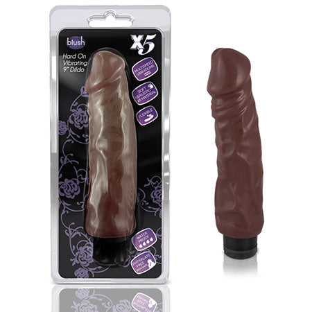 X5 Plus Hard On Realistic 9 in. Vibrating Dildo Brown