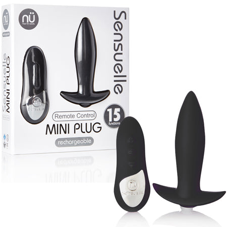 Sensuelle Remote Control Mini Plug 15 Function Rechageable Silicone Waterproof-Black