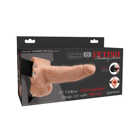 Fetish Fantasy Series Vibrating 6 in. Hollow Strap-On With Balls Beige/Black