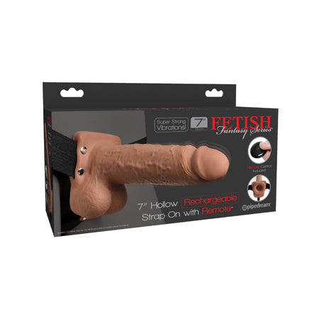 Fetish Fantasy Series Vibrating 7 in. Hollow Strap-On With Balls Tan/Black