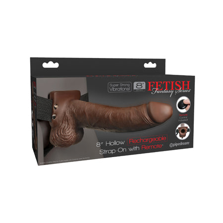 Fetish Fantasy Series Vibrating 8 in. Hollow Strap-On With Balls Brown/Black