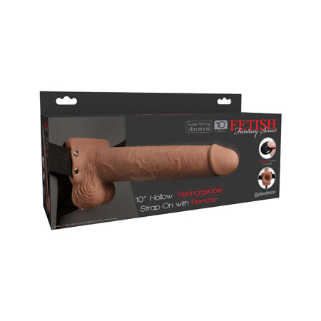 Fetish Fantasy Series Vibrating 10 in. Hollow Strap-On With Balls Tan/Black