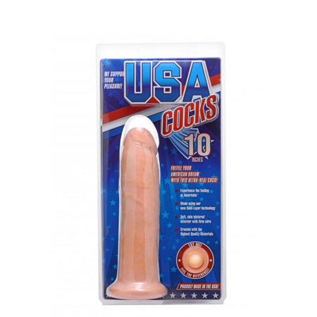 USA Cocks 10 in. Ameriskin Dual Density Dildo Light