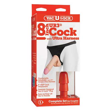 Vac-U-Lock - 8-Inch ULTRASKYN Cock - With Ultra Harness White