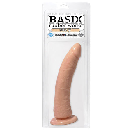 Basix Rubber Works Slim Seven 7 in. Dildo With Suction Cup Beige