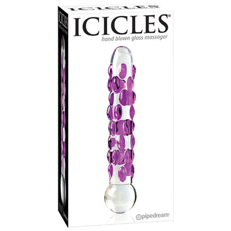 Icicles No. 7 Textured 7 in. Glass Dildo Pink/Clear