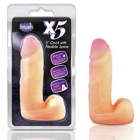 X5 Plus Realistic 5 in. Posable Dildo with Balls Beige
