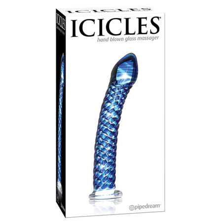 Icicles No. 29 Curved Textured 7.25 in. Glass Dildo Blue