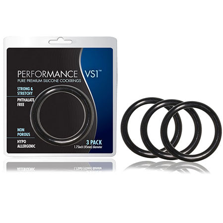 Performance VS1 Pure Premium Silicone Cockrings 3-Pack Medium Black