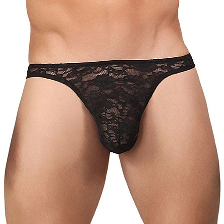 Male Power Stretch Lace Bong Thong Black L-XL