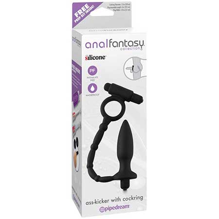 Anal Fantasy Collection Vibrating Silicone Ass-Kicker With Cockring Black