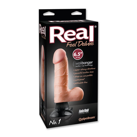 Real Feel Deluxe No. 1 Realistic 6.5 in. Vibrating Dildo With Balls and Suction Cup Beige