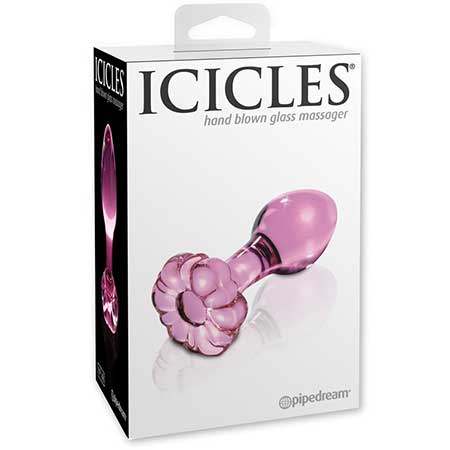 Icicles No. 48 Glass 3.5 in. Anal Plug With Flower Base Pink