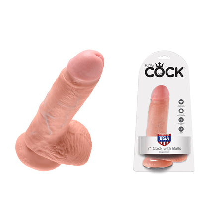 King Cock 7 in. Cock With Balls Realistic Suction Cup Dildo Beige