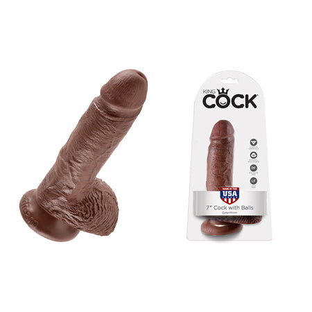 King Cock 7 in. Cock With Balls Realistic Suction Cup Dildo Brown