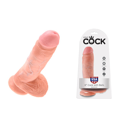 King Cock 8 in. Cock With Balls Realistic Suction Cup Dildo Beige