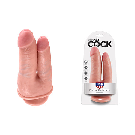 King Cock Double Penetrator 6 in. Realistic Dual-Entry Dildo With Suction Cup Beige