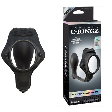Fantasy C-Ringz Rock Hard Ass-Gasm Vibrating Silicone Cockring With Anal Plug Black
