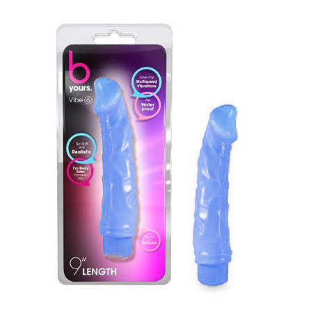B Yours Vibe 6 Realistic 9.25 in. Vibrating Dildo Blue