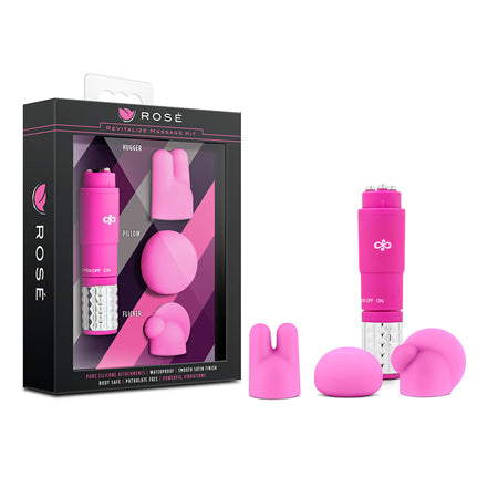 Rose Revitalize Massage Kit with Mini Vibrator & 3 Silicone Attachments Pink