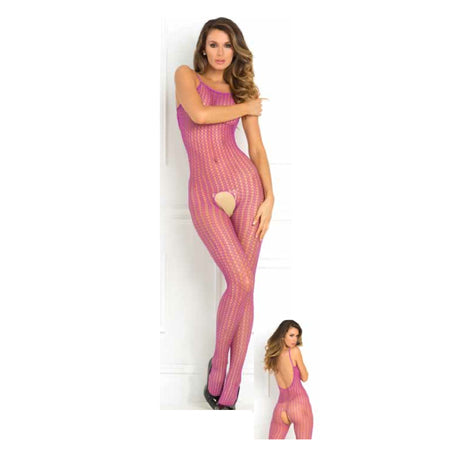 Quarter Chrochet Net Bodystocking Purple O-S