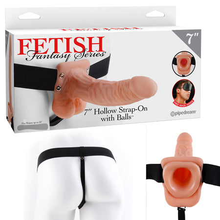 Fetish Fantasy Series 7 in. Hollow Strap-On with Balls Beige/Black
