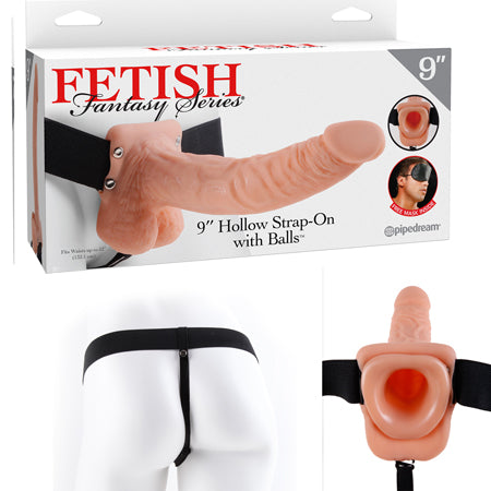 Fetish Fantasy Series 9 in. Hollow Strap-On with Balls Light/Black
