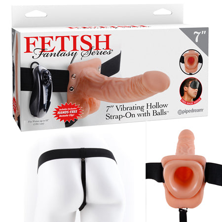 Fetish Fantasy Series 7 in. Vibrating Hollow Strap-On with Balls Beige/Black