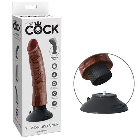 King Cock 7 in. Vibrating Cock Poseable Dildo With Suction Cup Brown