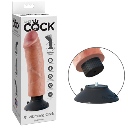 King Cock 8 in. Vibrating Cock Poseable Dildo With Suction Cup Beige