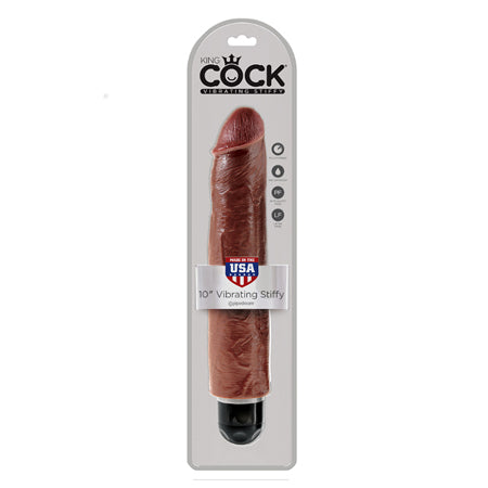 King Cock 10 in. Vibrating Stiffy Realistic Dildo Brown