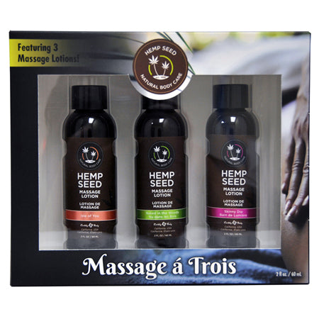 Earthly Body Gift Set Massage A Trois Includes: 2oz Isle of You Massage Lotion, 2oz Skinny Dip Massage Lotion, & 2oz Naked in the Woods Massage Lotion