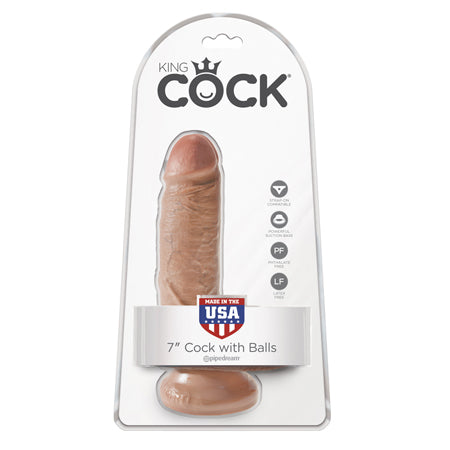 King Cock 7 in. Cock With Balls Realistic Suction Cup Dildo Tan