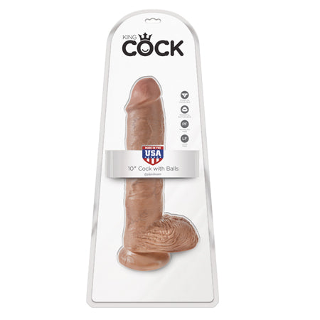 King Cock 10 in. Cock With Balls Realistic Suction Cup Dildo Tan