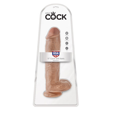 King Cock 11 in. Cock With Balls Realistic Suction Cup Dildo Tan