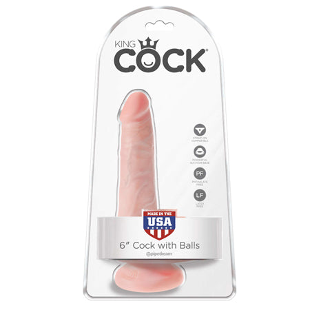 King Cock 6 in. Cock With Balls Realistic Suction Cup Dildo Beige