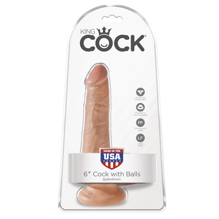 King Cock 6 in. Cock With Balls Realistic Suction Cup Dildo Tan