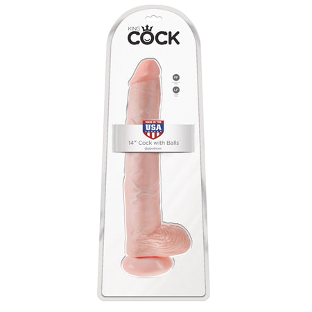King Cock 14 in. Cock With Balls Realistic Suction Cup Dildo Beige
