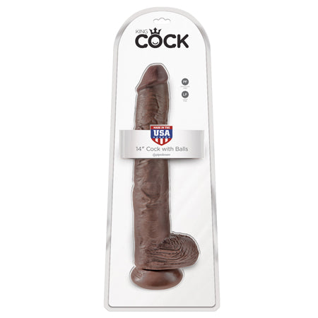 King Cock 14 in. Cock With Balls Realistic Suction Cup Dildo Brown