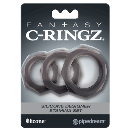 Fantasy C-Ringz Silicone Designer Stamina 3-Piece Cockring Set Black