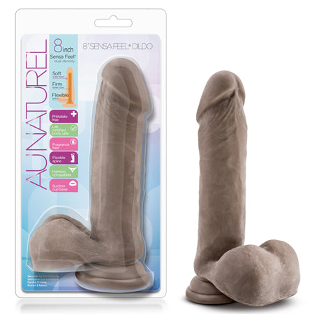 Au Naturel 8 in. Posable Dual Density Dildo with Balls Brown