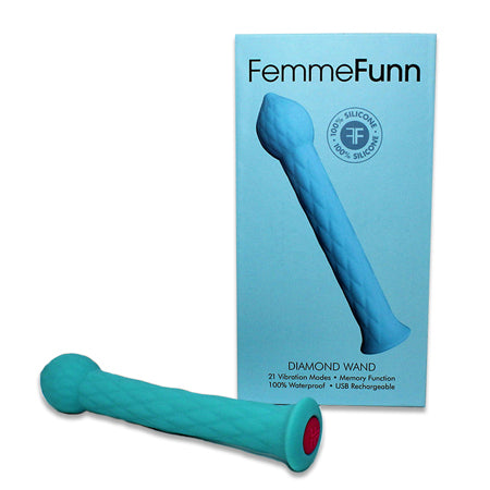 FemmeFunn Diamond Wand Rechargeable Flexible Textured Silicone Vibrator Turquoise