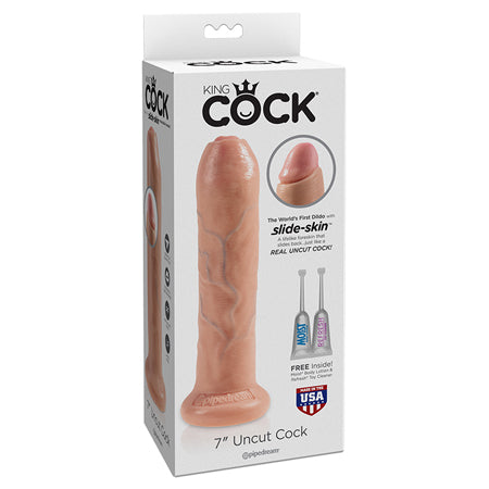 King Cock 7 in. Uncut Cock Realistic Dildo With Moveable Foreskin & Suction Cup Beige