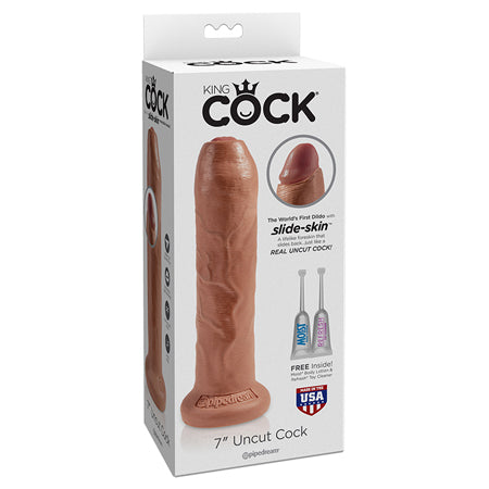 King Cock 7 in. Uncut Cock Realistic Dildo With Moveable Foreskin & Suction Cup Tan