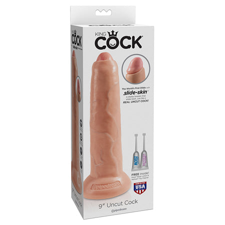 King Cock 9 in. Uncut Cock Realistic Dildo With Moveable Foreskin & Suction Cup Beige