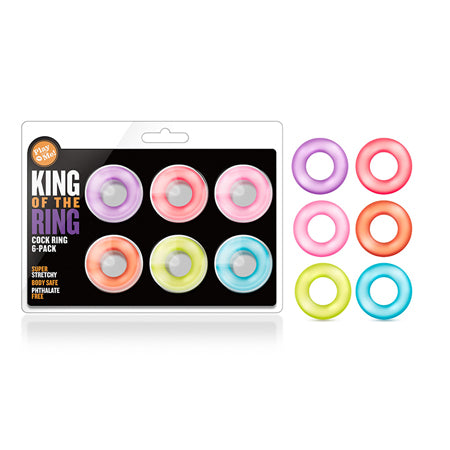 Play with Me King of the Ring Cockring 6-Pack Assorted Colors