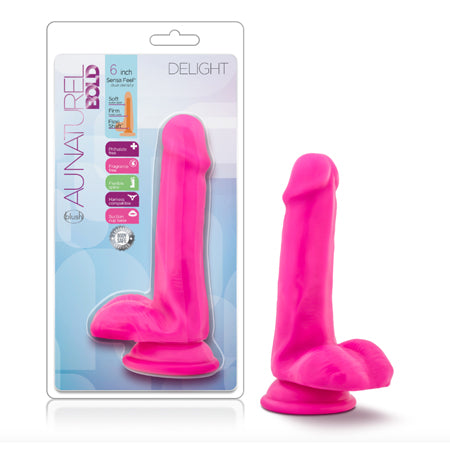 Au Naturel Bold Delight 6 in. Posable Dual Density Dildo with Balls Pink