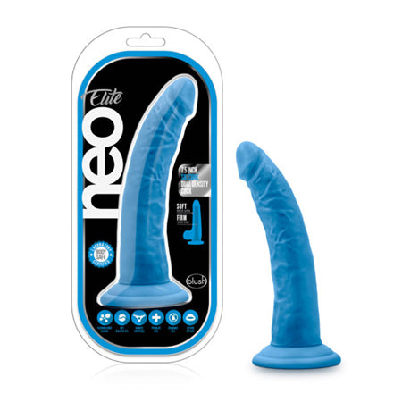 Neo Elite 7.5 in. Silicone Dual Density Dildo Neon Blue