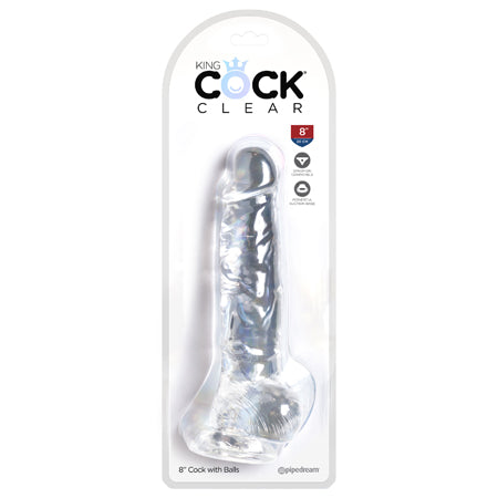 King Cock Clear 8 in. Cock With Balls Realistic Suction Cup Dildo